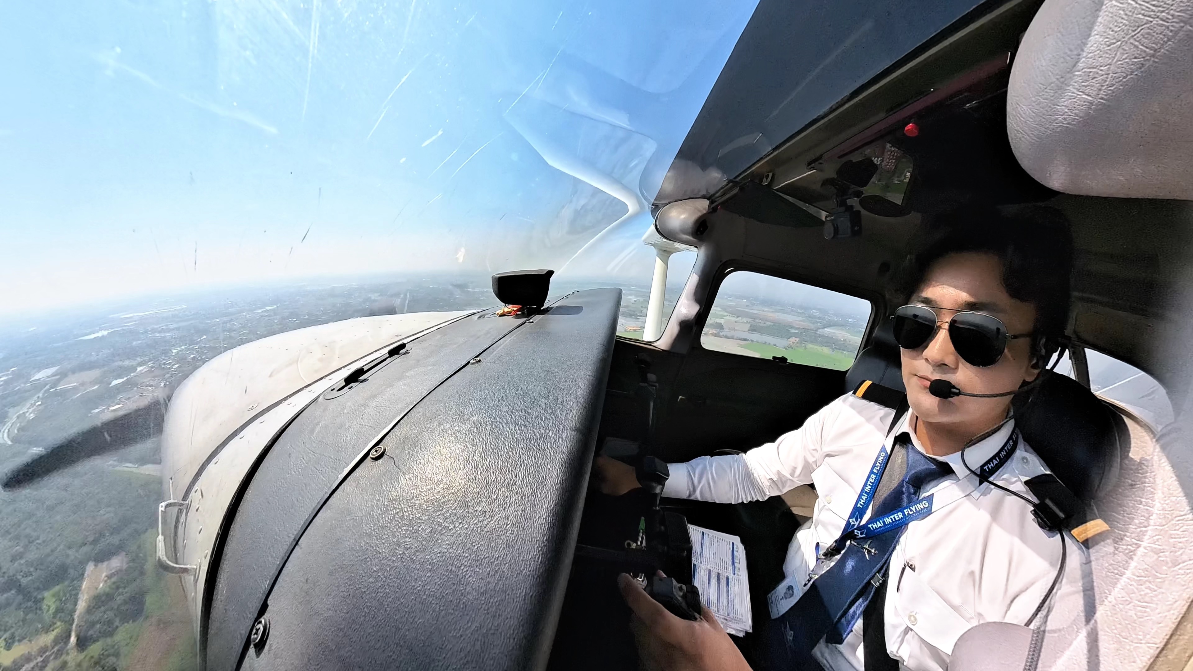 Pilot flying in the cockpit